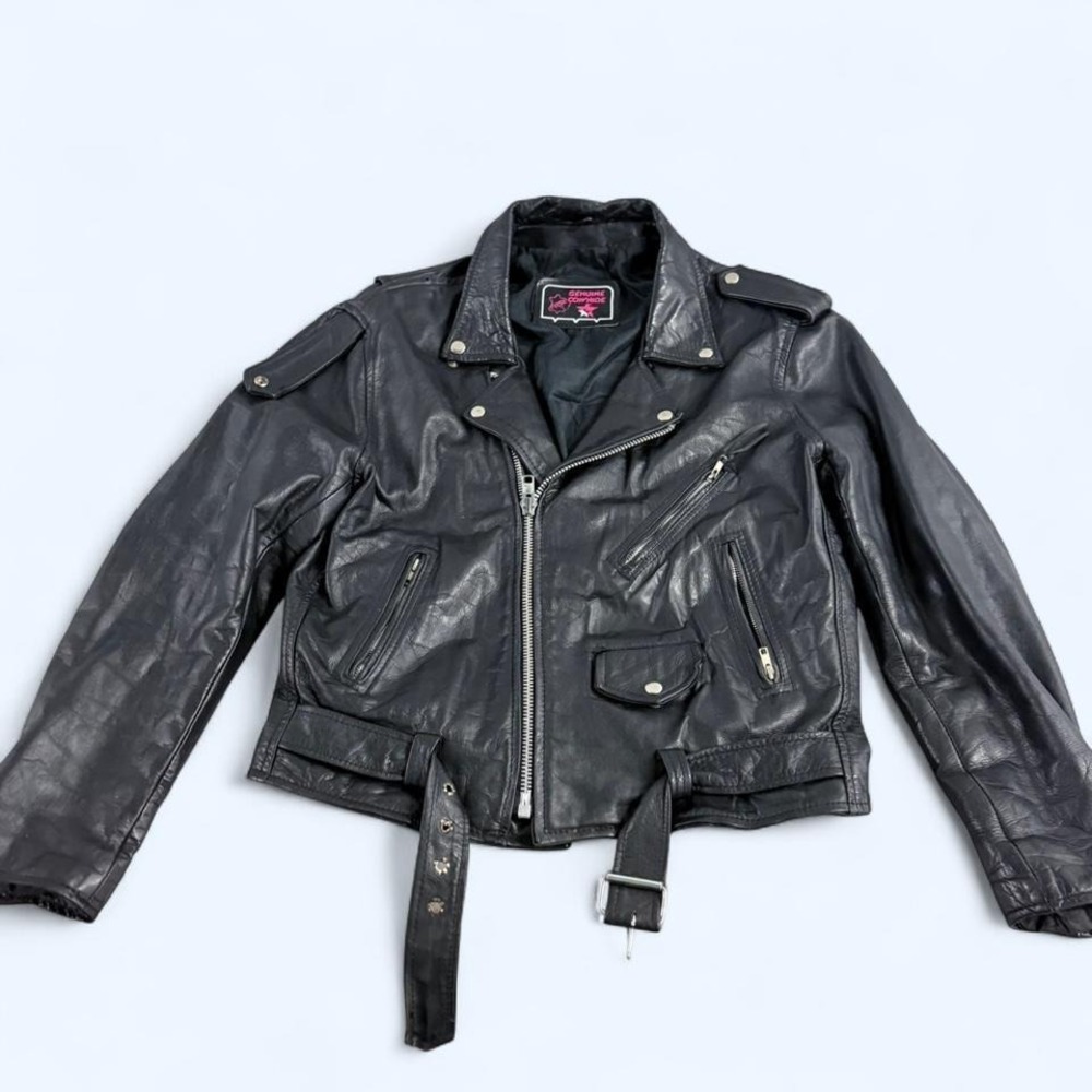 VTG Black Genuine Cowhide Motorcycle Jacket - XS/S